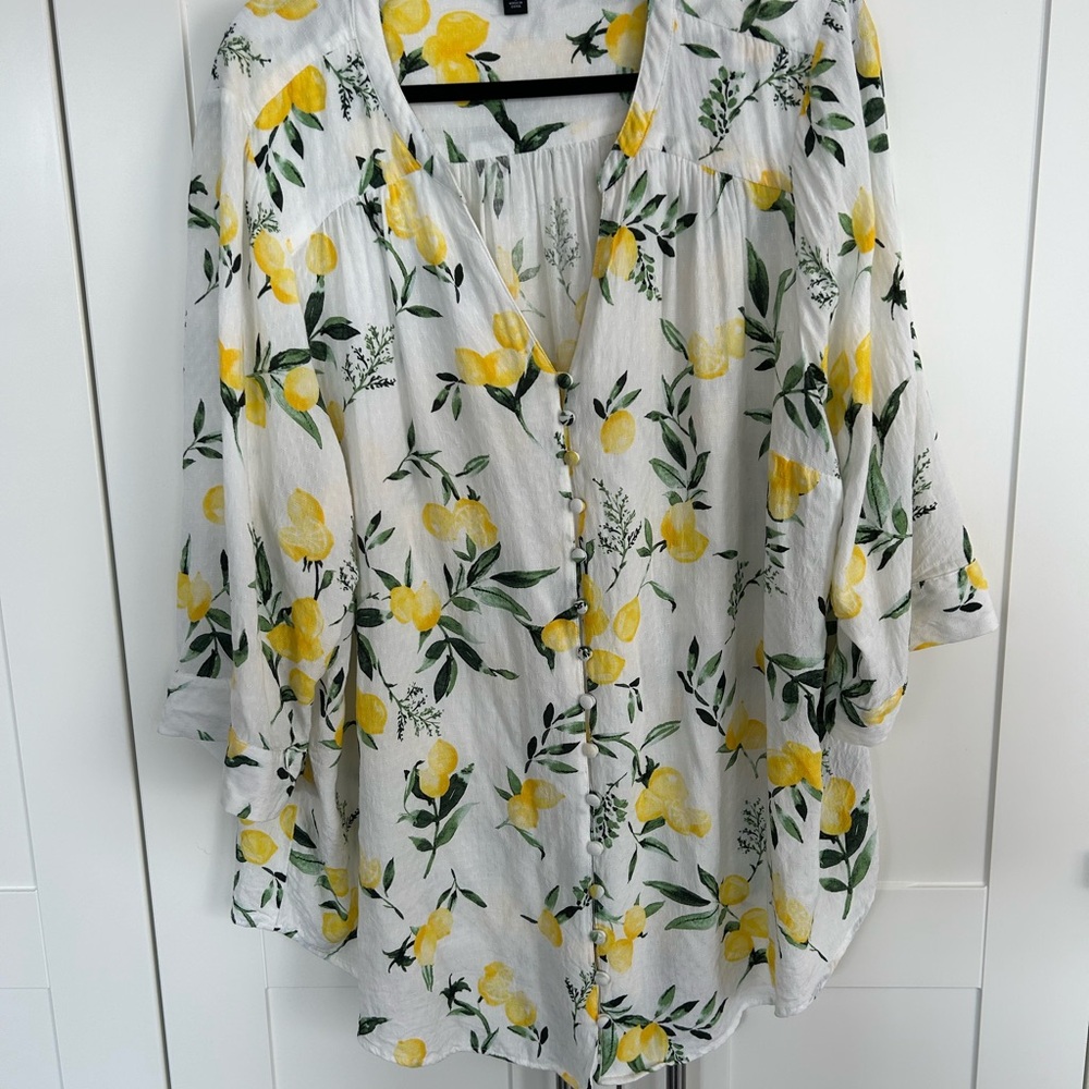 Torrid Lemon Print Blouse - White and Yellow